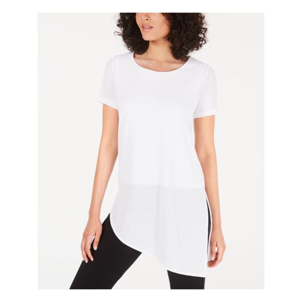 NWT ALFANI Womens White Short Sleeve Jewel Neck Top Size: S